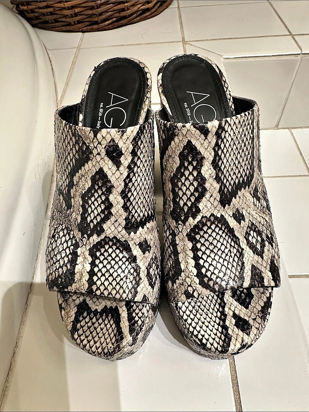 AGL Snake Print Heeled Mules